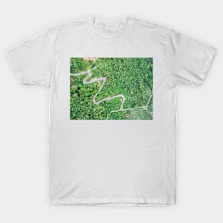 Aerial view of curvy mountain road through a jungle T-Shirt